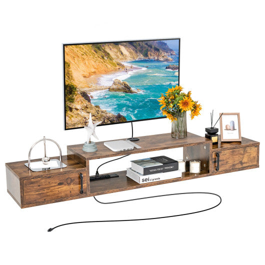 55 Inches Floating TV Stand with Power Outlet-Rustic Brown