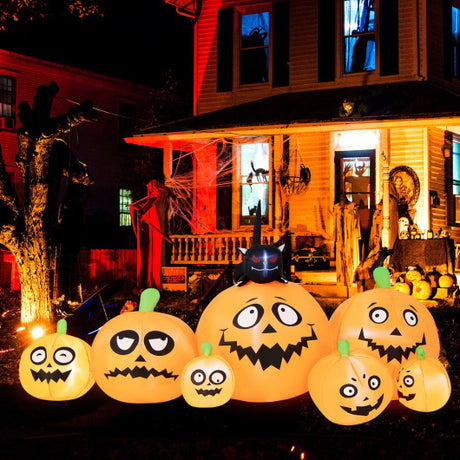 8 Feet Long Halloween Inflatable Pumpkins with Witch's Cat