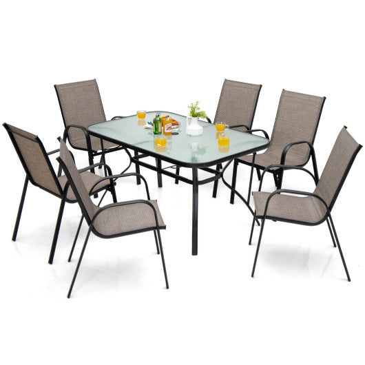 7-Piece Patio Dining Set with 6 Stackable Chairs