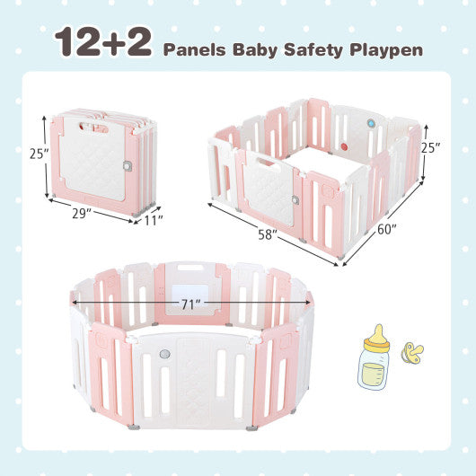 14 Panels Kids Safety Activity Play Center with Drawing Board-Pink