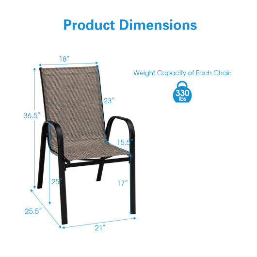 6 Pieces Patio Stackable Dining Chairs with Curved Armrests and Breathable Fabric