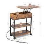 Lift Top End Table with Charging Station and Universal Wheels-Rustic Brown