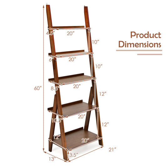 5-Tier Bamboo Ladder Shelf for Home Use-Brown