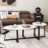 Set of 2 Modern Faux Marble Nesting Coffee Table Set with Oval and Round Table-White