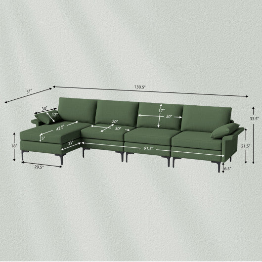 Extra Large L-shaped Sectional Sofa with Reversible Chaise and 2 USB Ports for 4-5 People-Army Green