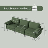 Large 3-Seat Sofa Sectional with Metal Legs for 3-4 people-Army Green