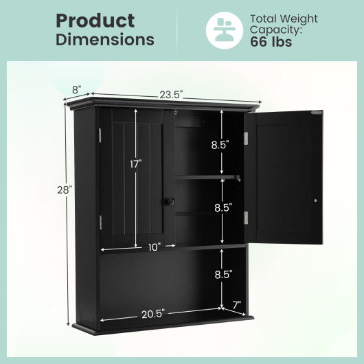 2-Door Wall Mount Bathroom Storage Cabinet with Open Shelf-Black