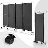 4-Panel Folding Room Divider 6 Feet Rolling Privacy Screen with Lockable Wheels-Gray