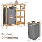 Bamboo Laundry Hamper Stand with Removable Sliding Bag and 3-Tier Open Shelves