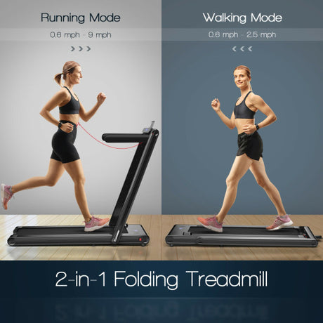 2-in-1 Folding Treadmill with Dual LED Display-Black