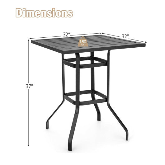 32 Inches Outdoor Steel Square Bar Table with Powder-Coated Tabletop