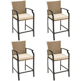 Patio Rattan Bar Stools Set of 4 with Soft Cushions