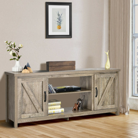 59 Inches TV Stand Media Console Center with Storage Cabinet-Natural