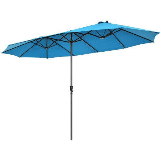 15 Feet Patio Double-Sided Umbrella with Hand-Crank System-Blue