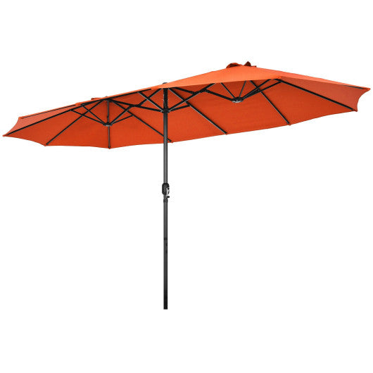 15 Feet Patio Double-Sided Umbrella with Hand-Crank System-Orange