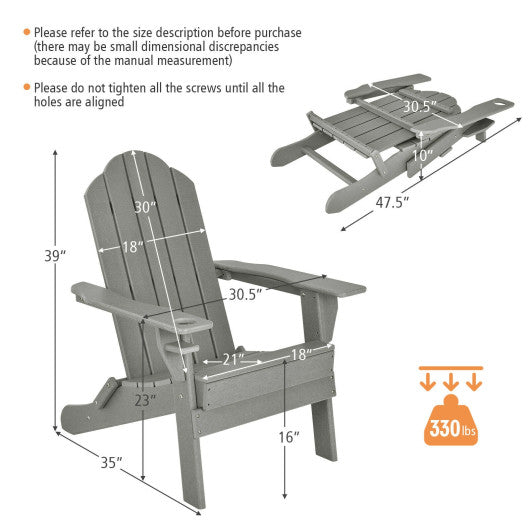 Foldable Weather Resistant Patio Chair with Built-in Cup Holder-Gray