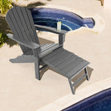 Patio HDPE Adirondack Chair with Retractable Ottoman-Gray