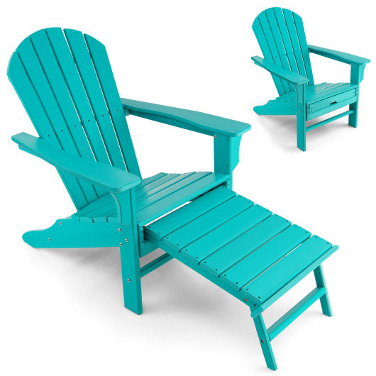 Patio HDPE Adirondack Chair with Retractable Ottoman-Turquoise