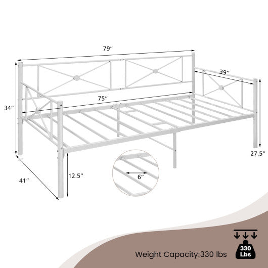 Metal Daybed Frame Twin Size with Slats-White
