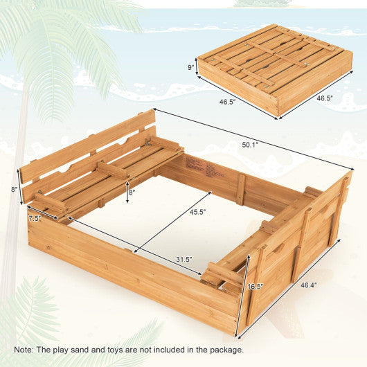Kids Wooden Sandbox with 2 Foldable Bench Seats