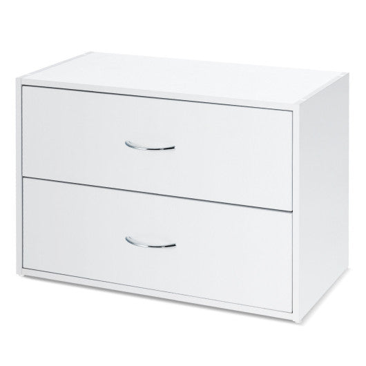 2-Drawer Stackable Horizontal Storage Cabinet Dresser Chest with Handles-White