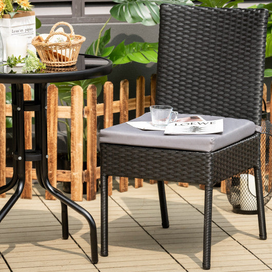 Set of 4 Patio Rattan Wicker Dining Chairs Set with Soft Cushions-Black