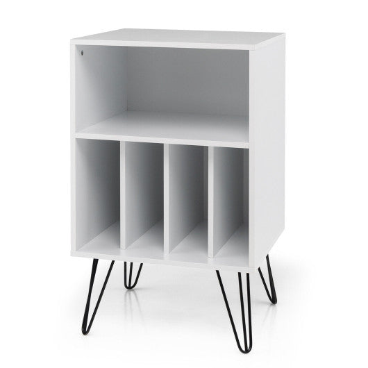 Freestanding Record Player Stand Record Storage Cabinet with Metal Legs-White