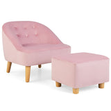 Soft Velvet Upholstered Kids Sofa Chair with Ottoman-Pink
