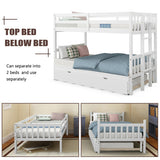 Twin Pull-Out Bunk Bed with Trundle Wooden Ladder-White