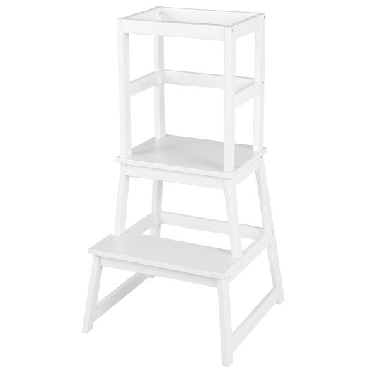 2-in-1 Multifunctional Toddler Step Stool with Safety Rail-White