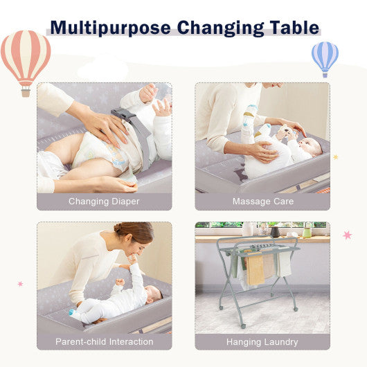 Baby Changing Table with Safety Belt and 4-side Defence-Gray