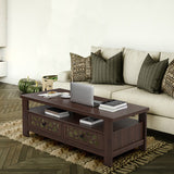 3-tier Coffee Table with 2 Drawers and 5 Support Legs-Brown