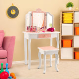 Princess Vanity Table and Chair Set with Tri-Folding Mirror and Snowflake Print-Pink