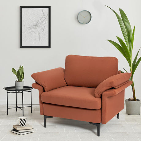 Modern Fabric Accent Armchair with Original Distributed Spring and Armrest Cushions-Rust Red