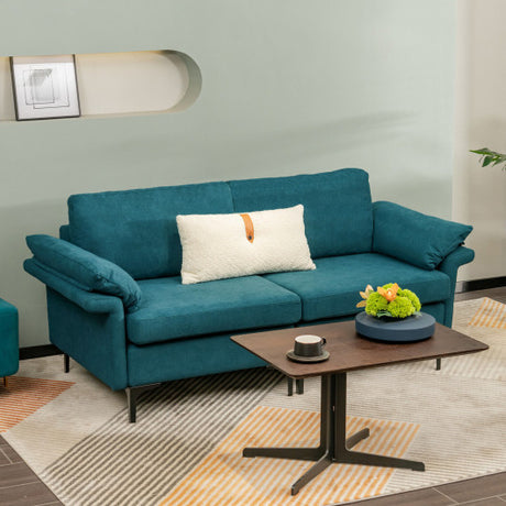 Modern Fabric Loveseat Sofa for with Metal Legs and Armrest Pillows-Peacock Blue