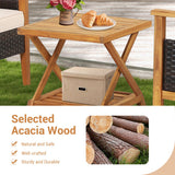 3 Pieces Patio Wicker Furniture Set with 2-Tier Side Table and Cushioned Armchairs-Natural