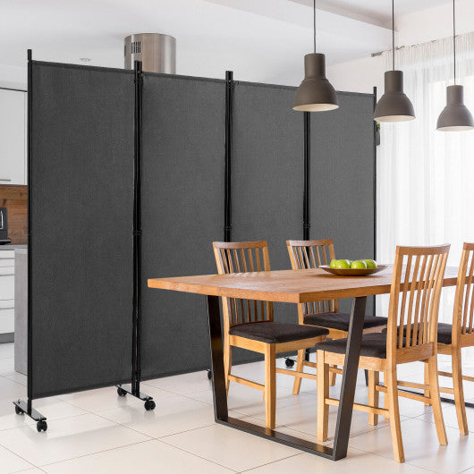 4-Panel Folding Room Divider 6 Feet Rolling Privacy Screen with Lockable Wheels-Gray