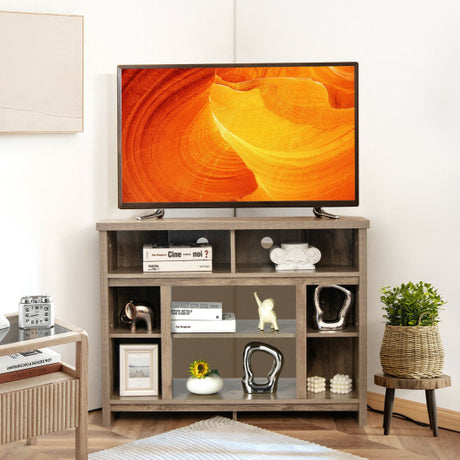 Modern Corner TV Stand with Adjustable Shelves for TVs up to 48 Inch-Natural