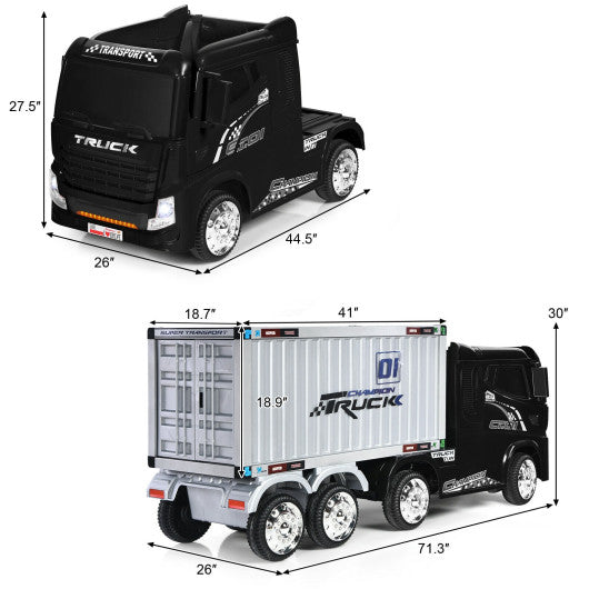12V Kids Semi-Truck with Container and Remote Control-Black