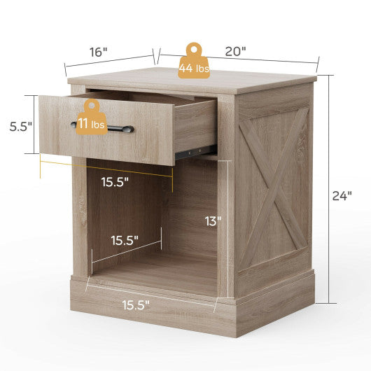 Compact Nightstand with Drawer and Shelf-Natural