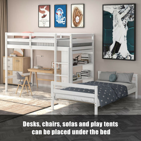 Twin Over Twin Loft Bunk Bed with Bookcase-White