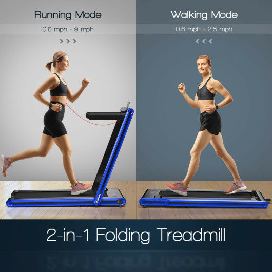 2-in-1 Folding Treadmill with Dual LED Display-Navy