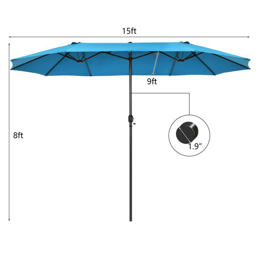 15 Feet Patio Double-Sided Umbrella with Hand-Crank System-Blue