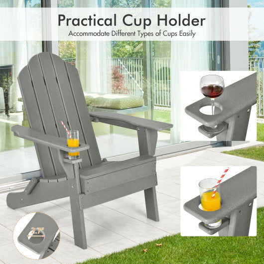 Foldable Weather Resistant Patio Chair with Built-in Cup Holder-Gray