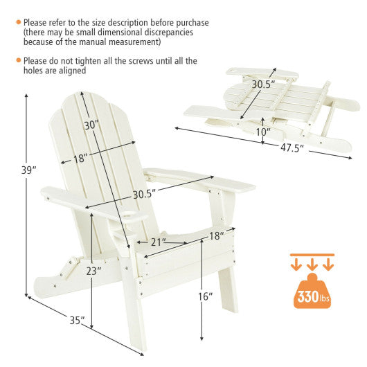 Foldable Weather Resistant Patio Chair with Built-in Cup Holder-White