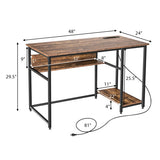 48 Inch Computer Desk with Power Outlet USB Ports-Rustic Brown