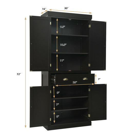 Cupboard Freestanding Kitchen Cabinet w/ Adjustable Shelves-Dark Brown