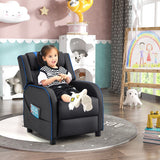 Kids Recliner Chair with Side Pockets and Footrest-Blue