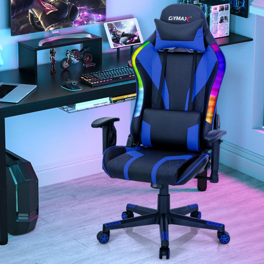 Gaming Chair Adjustable Swivel Computer Chair with Dynamic LED Lights-Blue