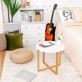 Multifunctional Round Side End Table with Bamboo Legs and X-Shaped Base